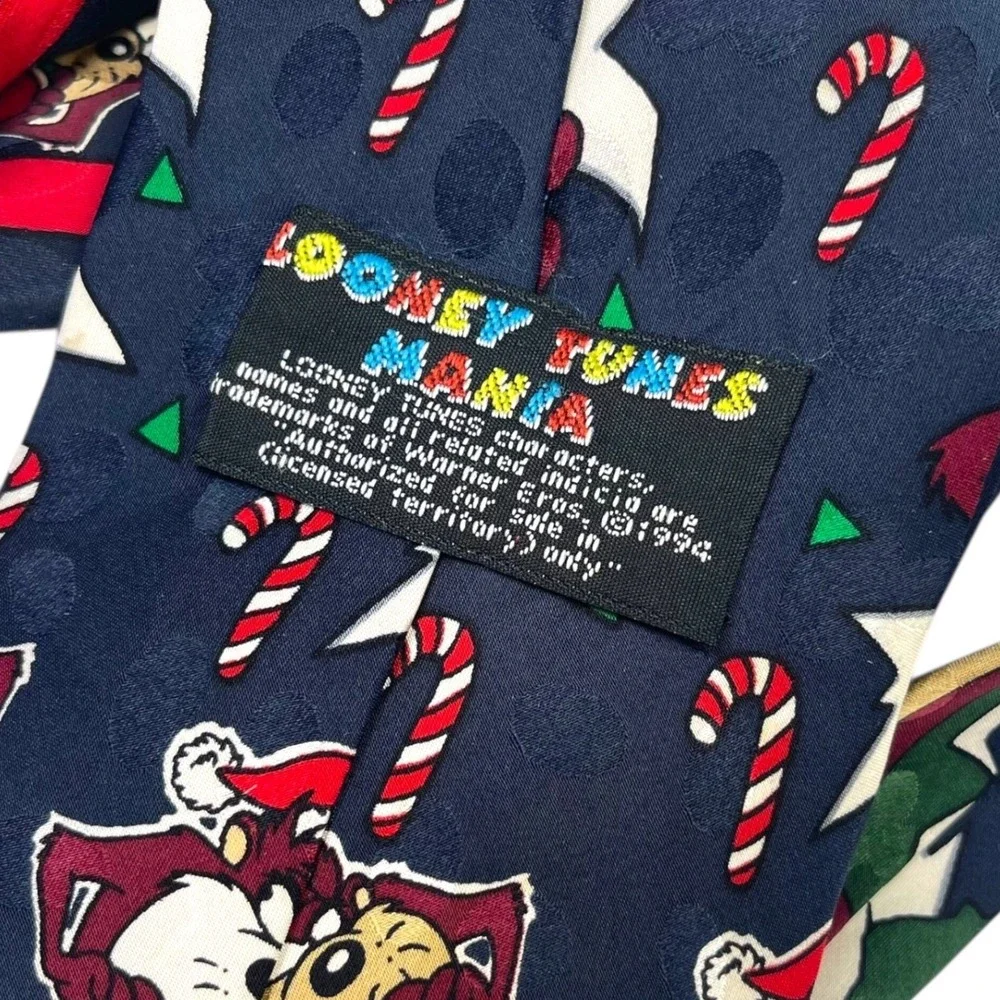VTG Looney Tunes Christmas‎ Tie Silk 90's  Taz Bugs Bunny 4